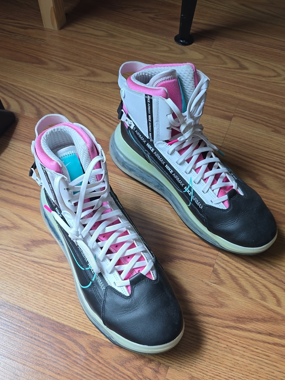 Nike Airmax  Lace-Up High-Top Boots in Black, White, Pink, Teal Vintage